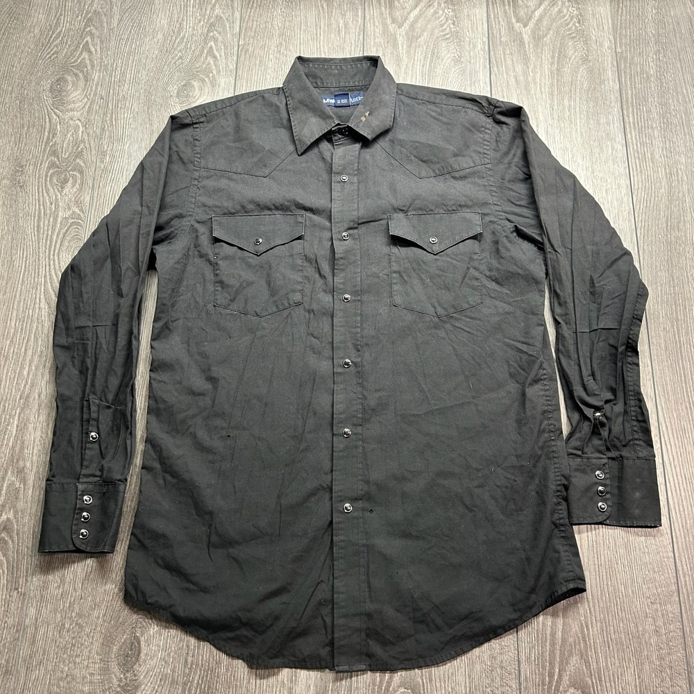 Vintage MWG Apparel Mens Medium Black Western Pearl Snap Shirt Long Sleeve